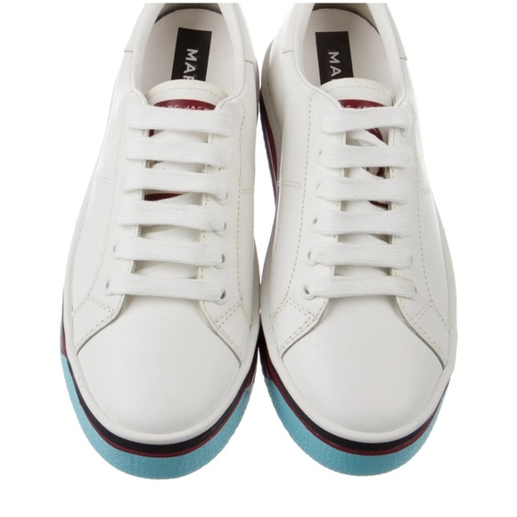 NEW Marc Jacobs Women's Slip On White Leather Blue & Burgundy Sole Sneakers 37 7 - Picture 3 of 12